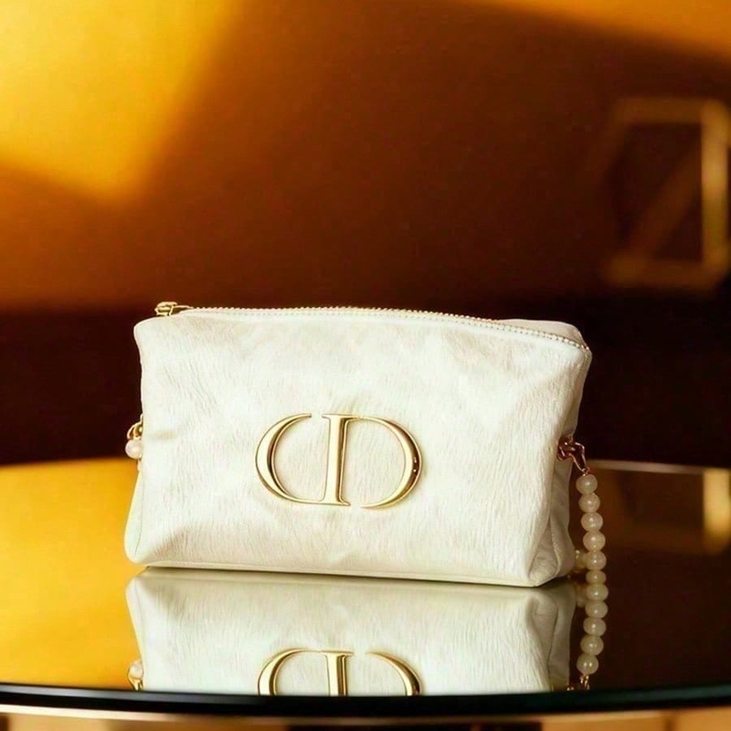 Women Fashion Logo Design - Dior’s Bag White Velvet Travel Cosmetic