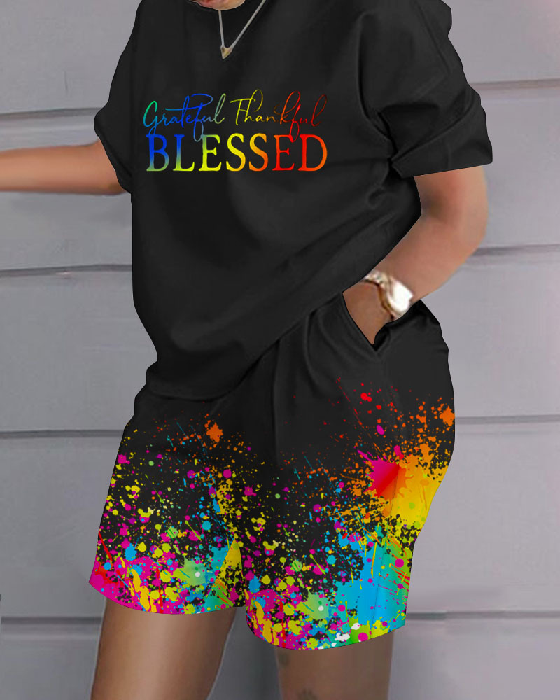 Tie Dye Two Piece - Women Casual Short Sleeve Two Piece
