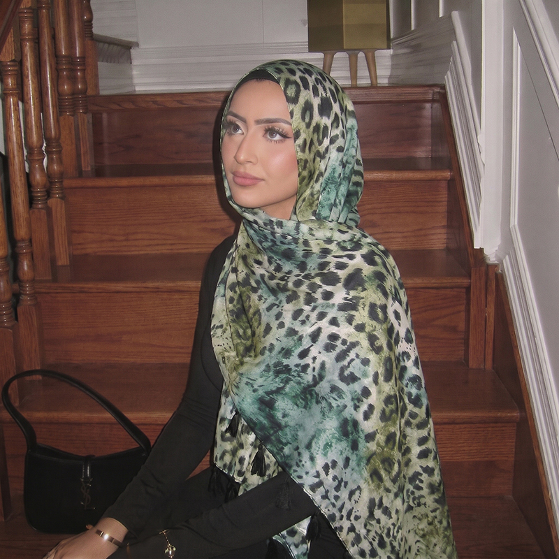 Women Fashion Outfits - Fashion Leopard Print Tassel Hijab Soft