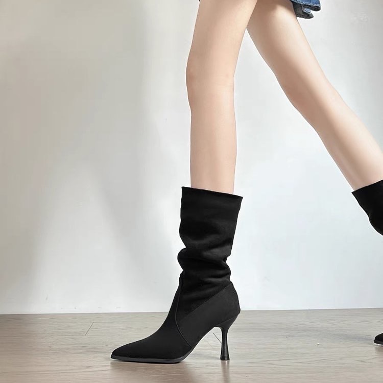 Sale Fashion Women - Cow Suede Mid-calf Modern Boots Thin