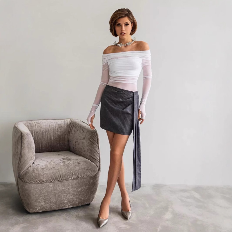 Women  Mesh Off Shoulder Top S - Women Fashion Outfits ulasan dan harga