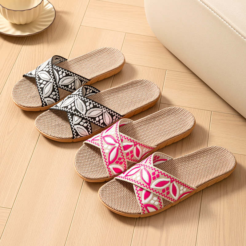 Linen Home Slippers Women Flat - Women'S Fashion Walking Shoes ulasan dan harga