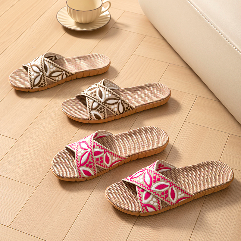 Linen Home Slippers Women Flat - Women'S Fashion Walking Shoes ulasan dan harga