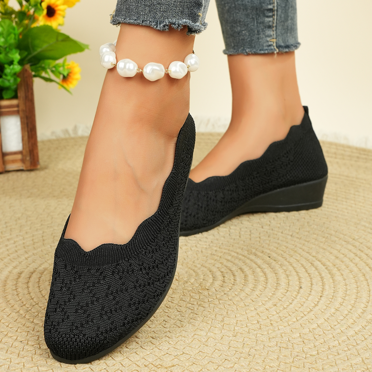 Women's Breathable Knit Flats  - Women'S Fashion Walking Shoes ulasan dan harga