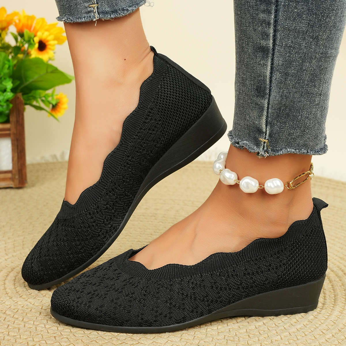 Women's Breathable Knit Flats  - Women'S Fashion Walking Shoes ulasan dan harga