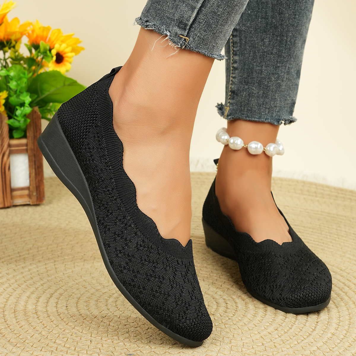 Women's Breathable Knit Flats  - Women'S Fashion Walking Shoes ulasan dan harga