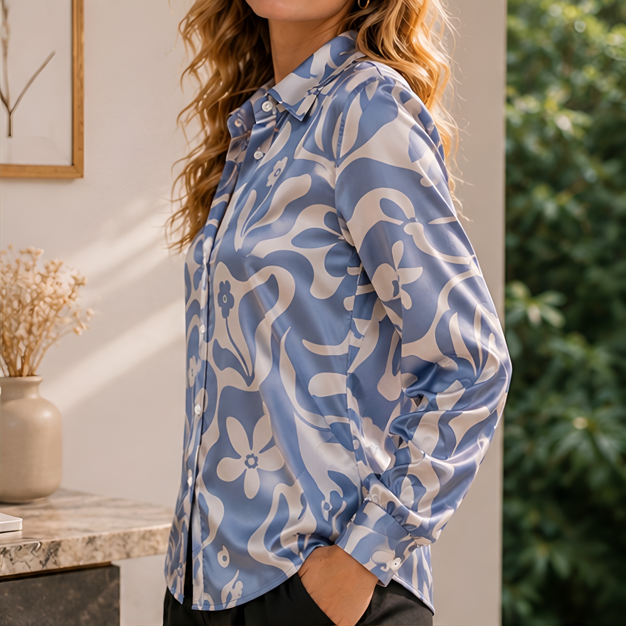 Women Green Satin Blouse White - Women Fashion Outfits ulasan dan harga