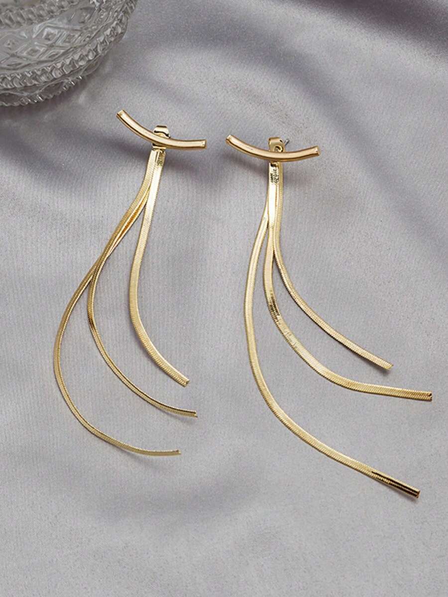 Gold-Tone Curved Bar Top Tripl - Women'S Fashion Earrings ulasan dan harga