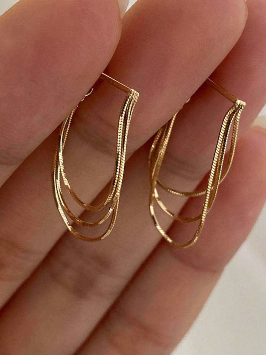 Gold-Tone Curved Bar Top Tripl - Women'S Fashion Earrings ulasan dan harga