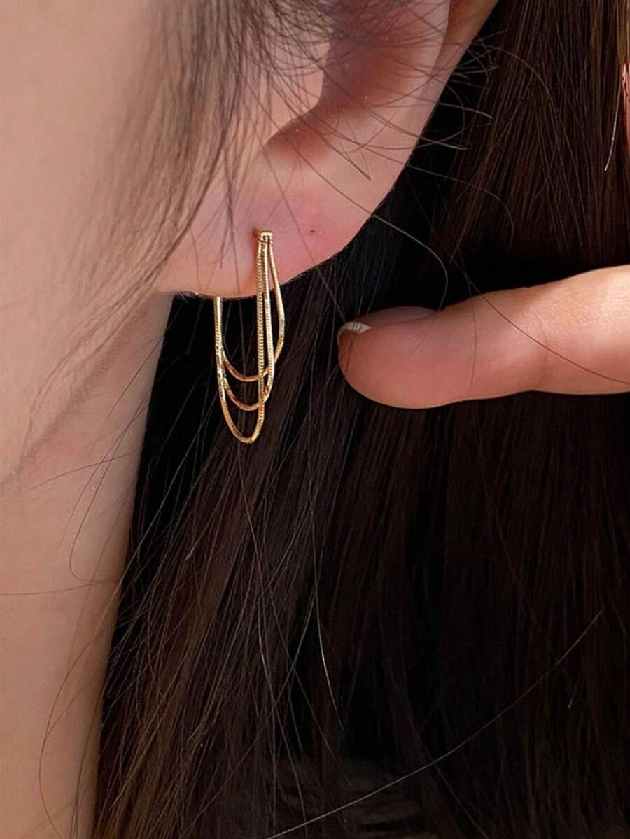 Gold-Tone Curved Bar Top Tripl - Women'S Fashion Earrings ulasan dan harga