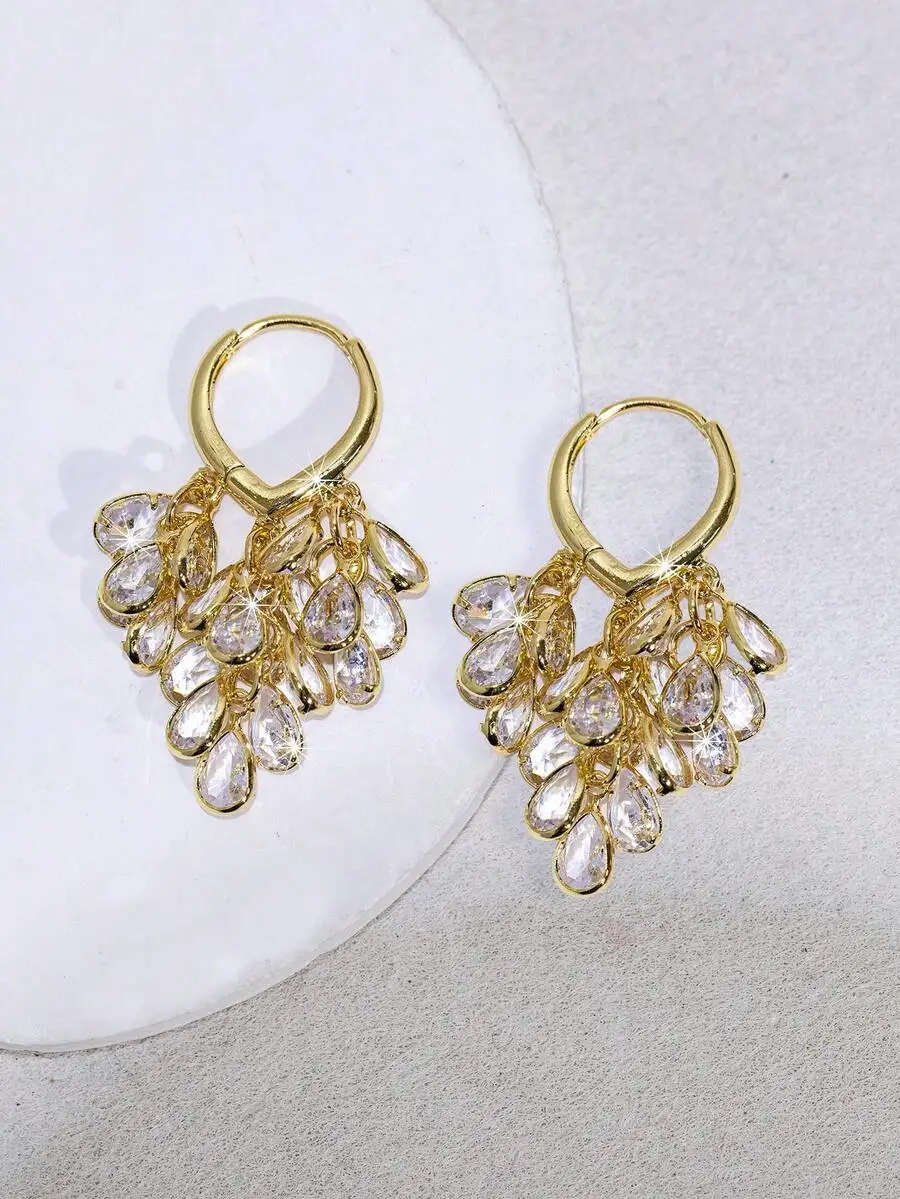 Elegant Gold Tone Teardrop Zir - Women'S Fashion Earrings ulasan dan harga