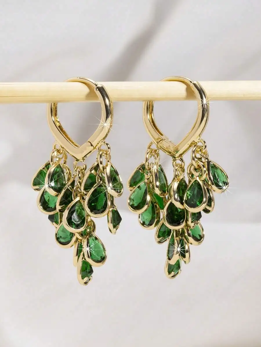 Elegant Gold Tone Teardrop Zir - Women'S Fashion Earrings ulasan dan harga
